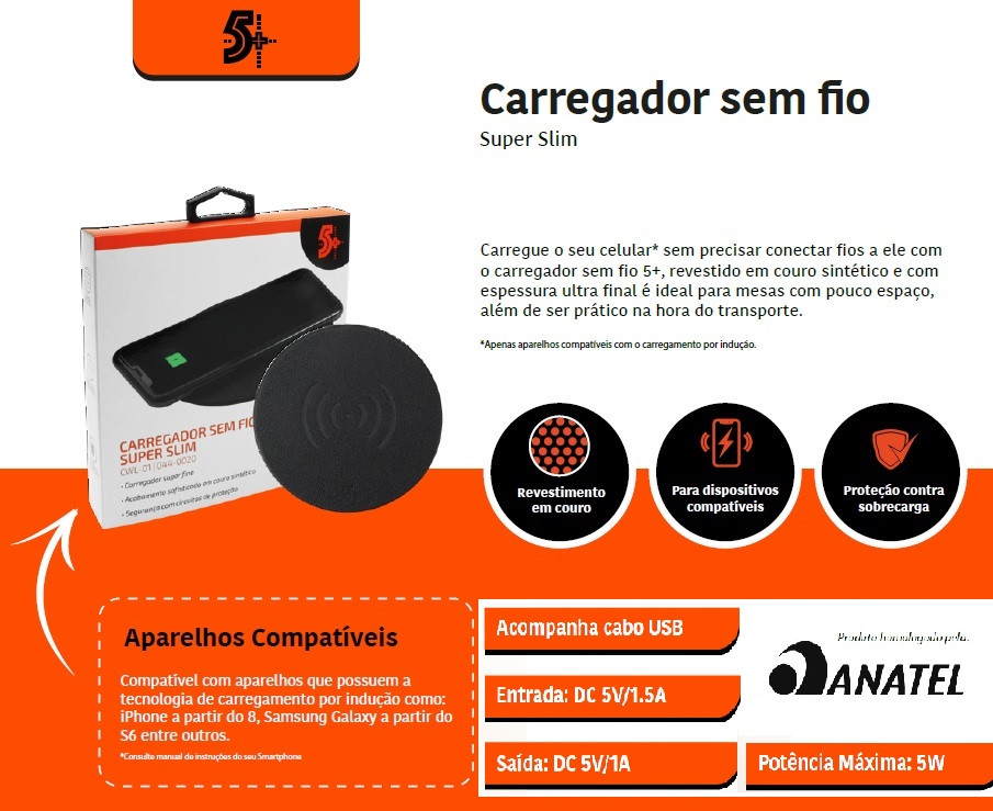 Carregador Sem Fio Super Slim CWL-01